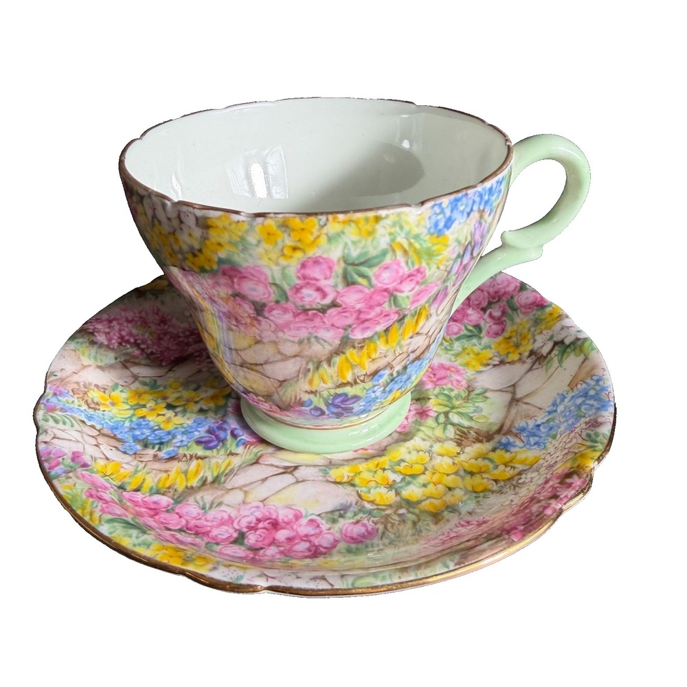 Vintage Shelley England Rock Garden Teacup Cup & Saucer Floral Chintz Set #104